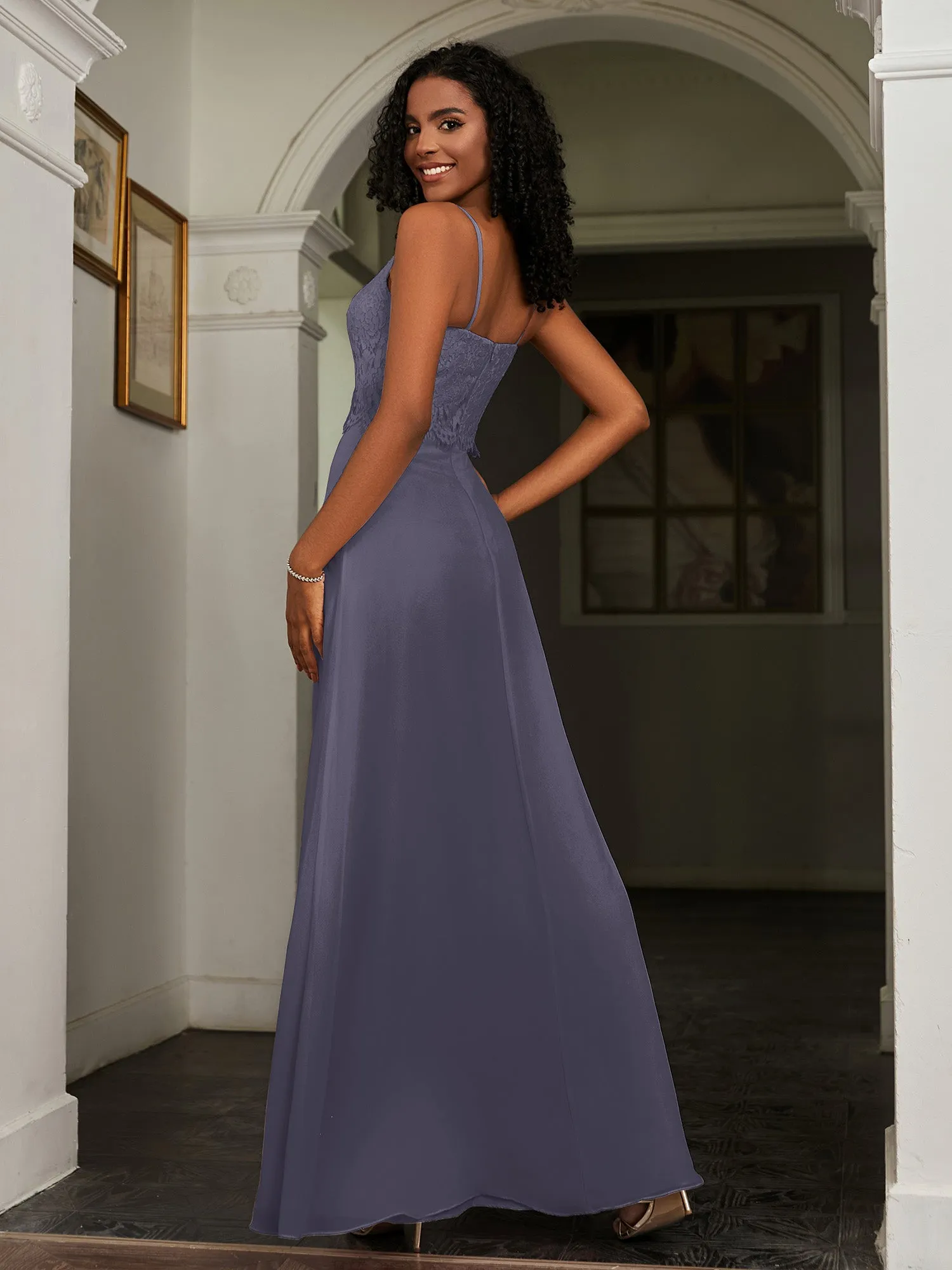 Lace Appliqued  Backless Chiffon A-Line Dress Stormy Plus Size