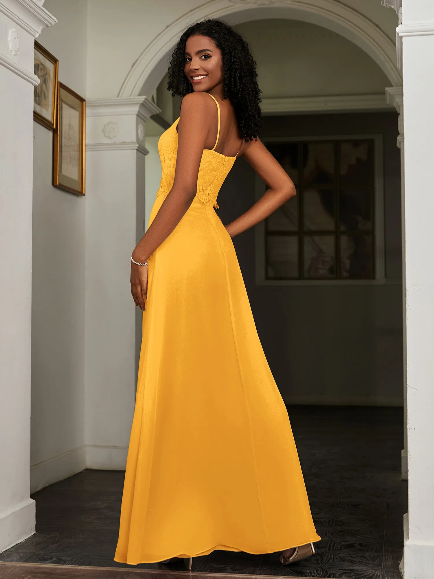 Lace Appliqued  Backless Chiffon A-Line Dress Tangerine Plus Size