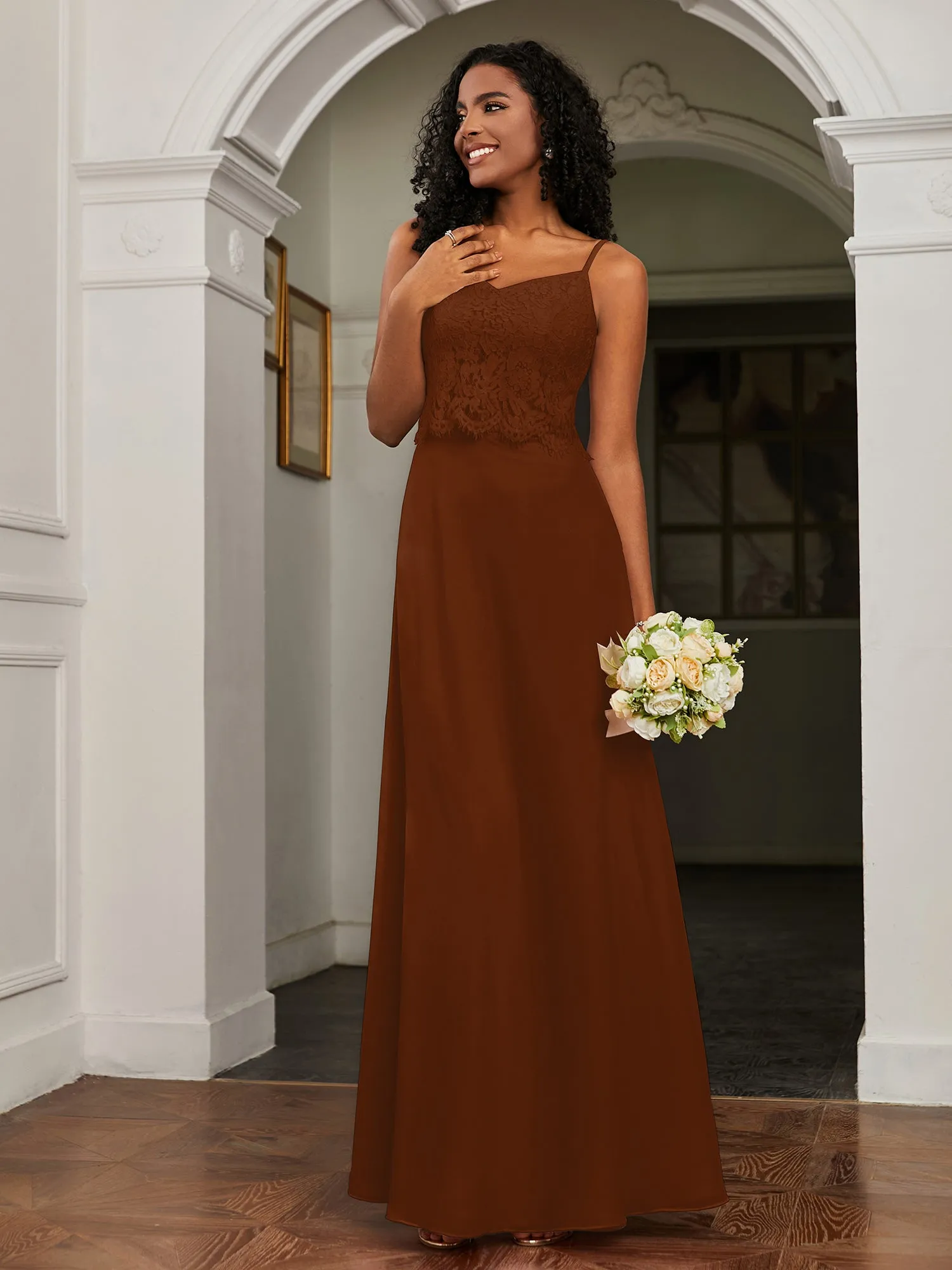 Lace Appliqued  Backless Chiffon A-Line Dress Terracotta