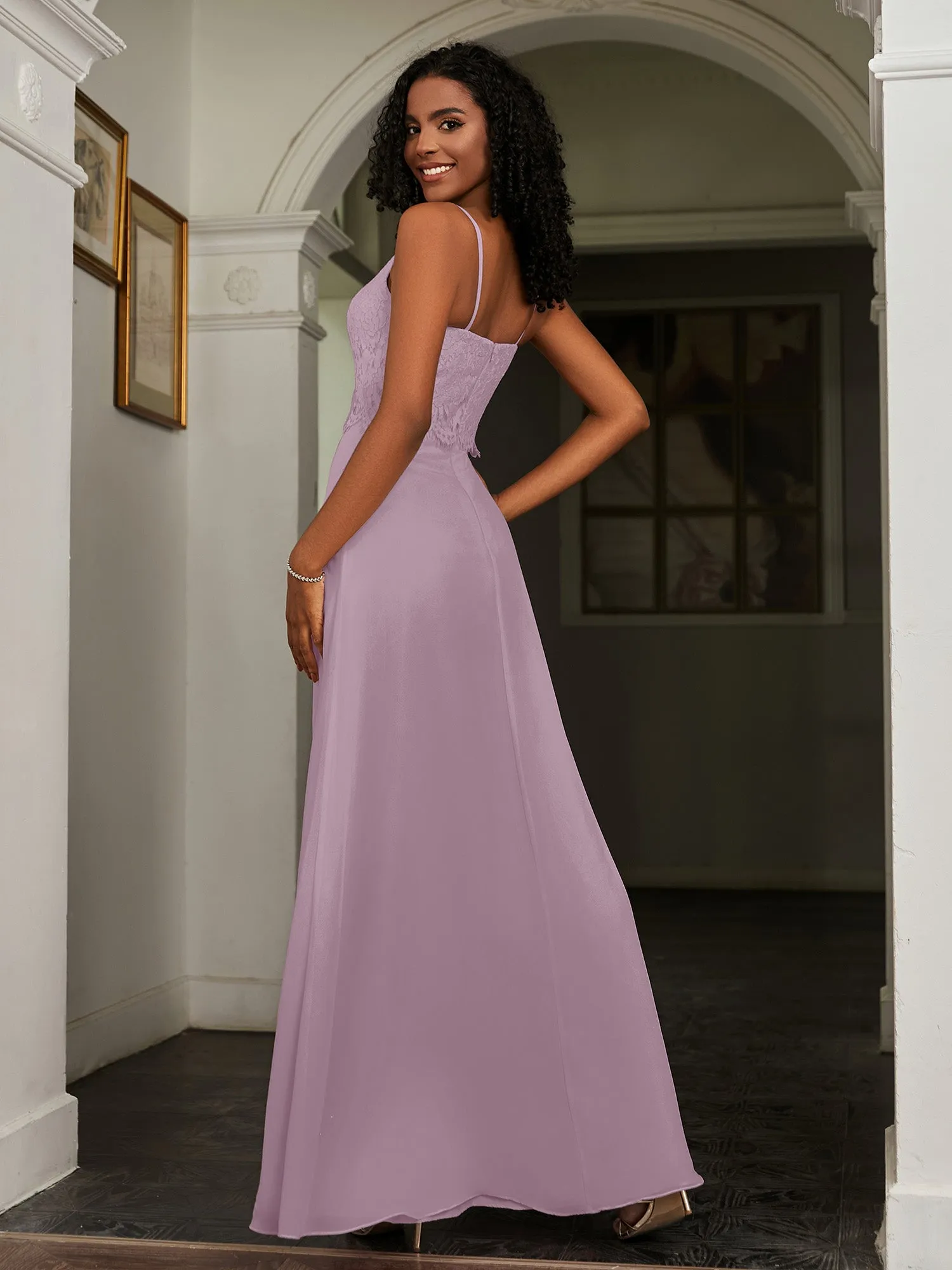 Lace Appliqued  Backless Chiffon A-Line Dress Vintage Mauve