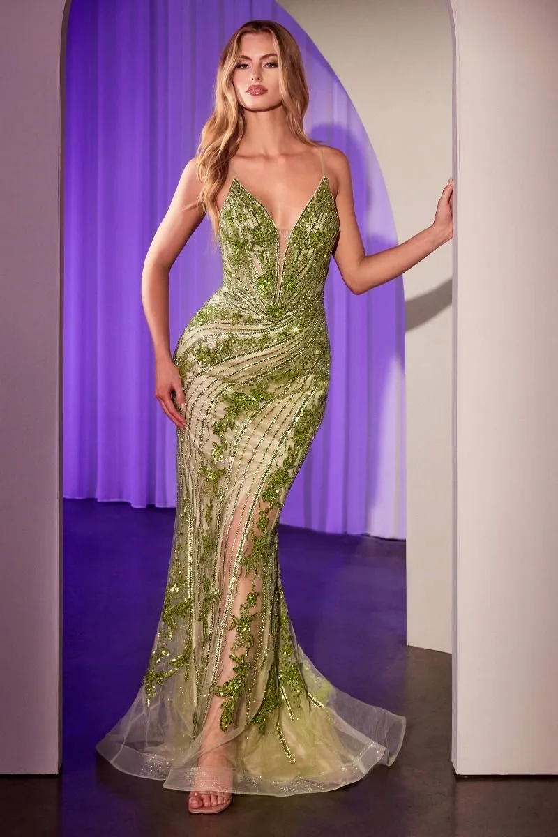 LACE EMBELLISHED FITTED GOWN