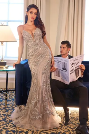 LACE EMBELLISHED FITTED GOWN
