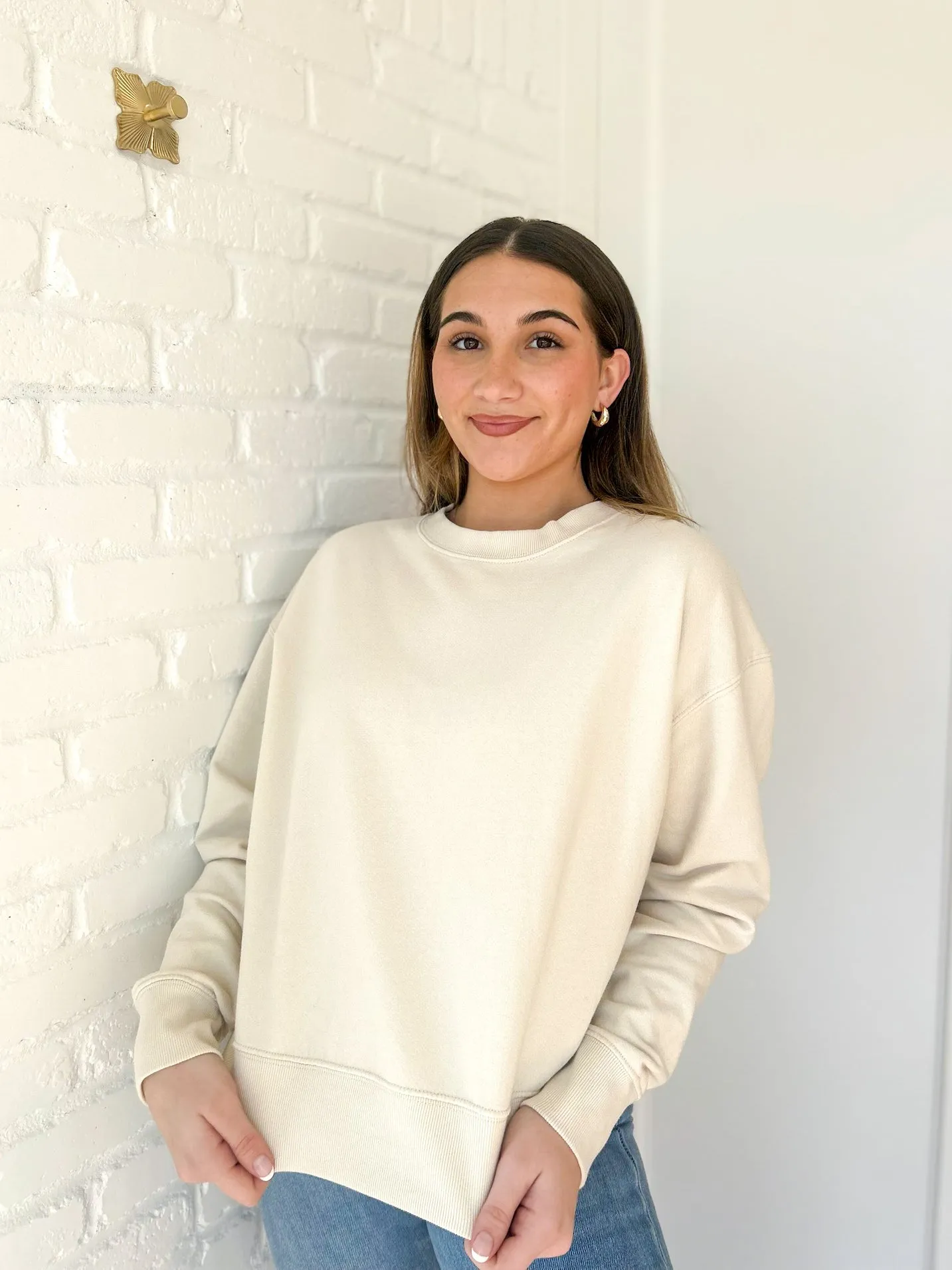 Lera Cream Cotton Pullover Crewneck
