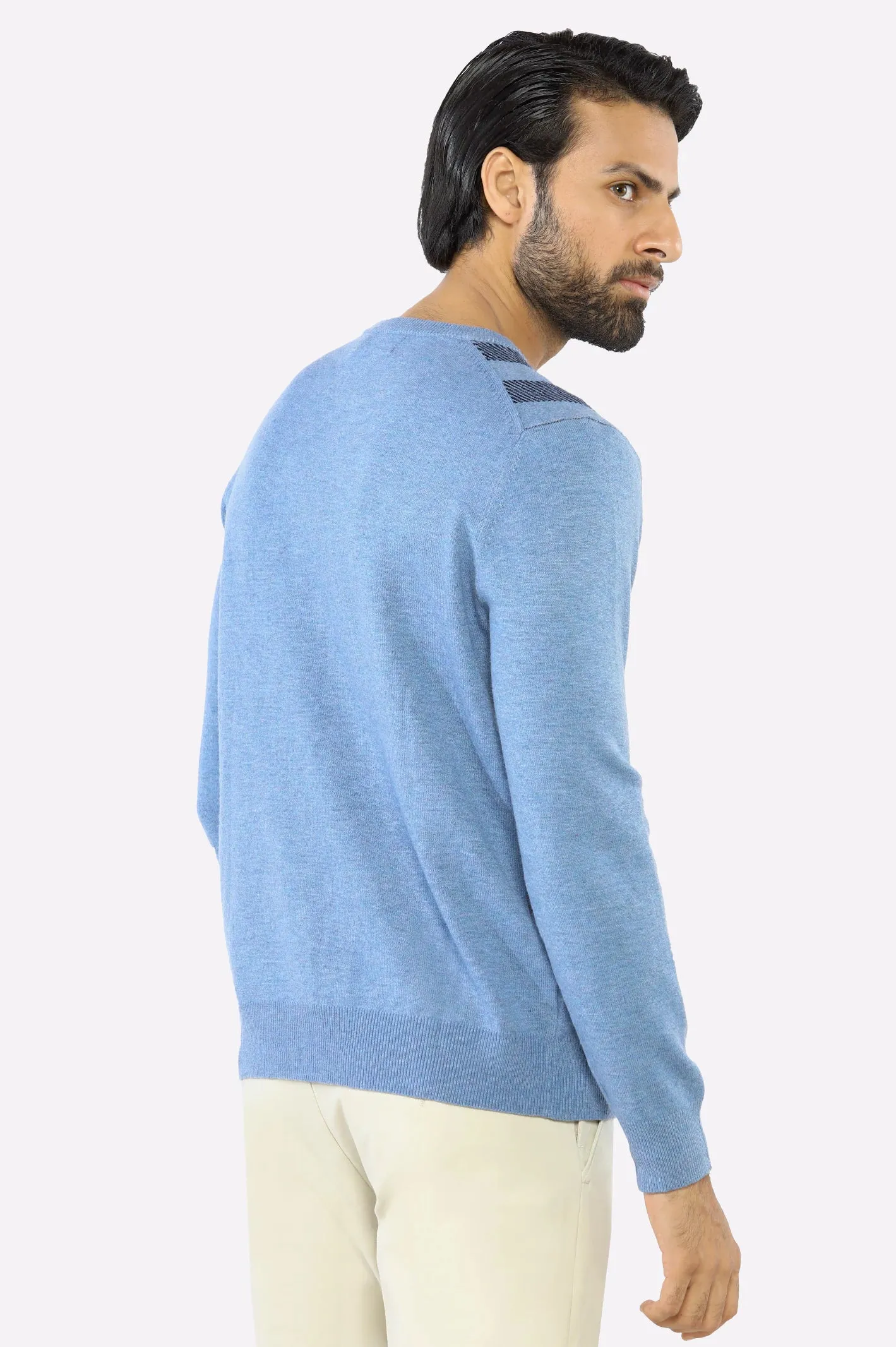 Men Sky Blue Round Neck Sweater