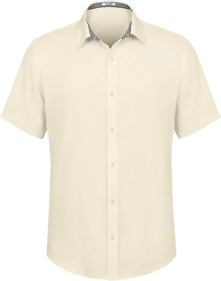 Men's Linen Shirt Short Sleeve Casual Button Down Shirt for Men Summer Holiday Beach Shirt
