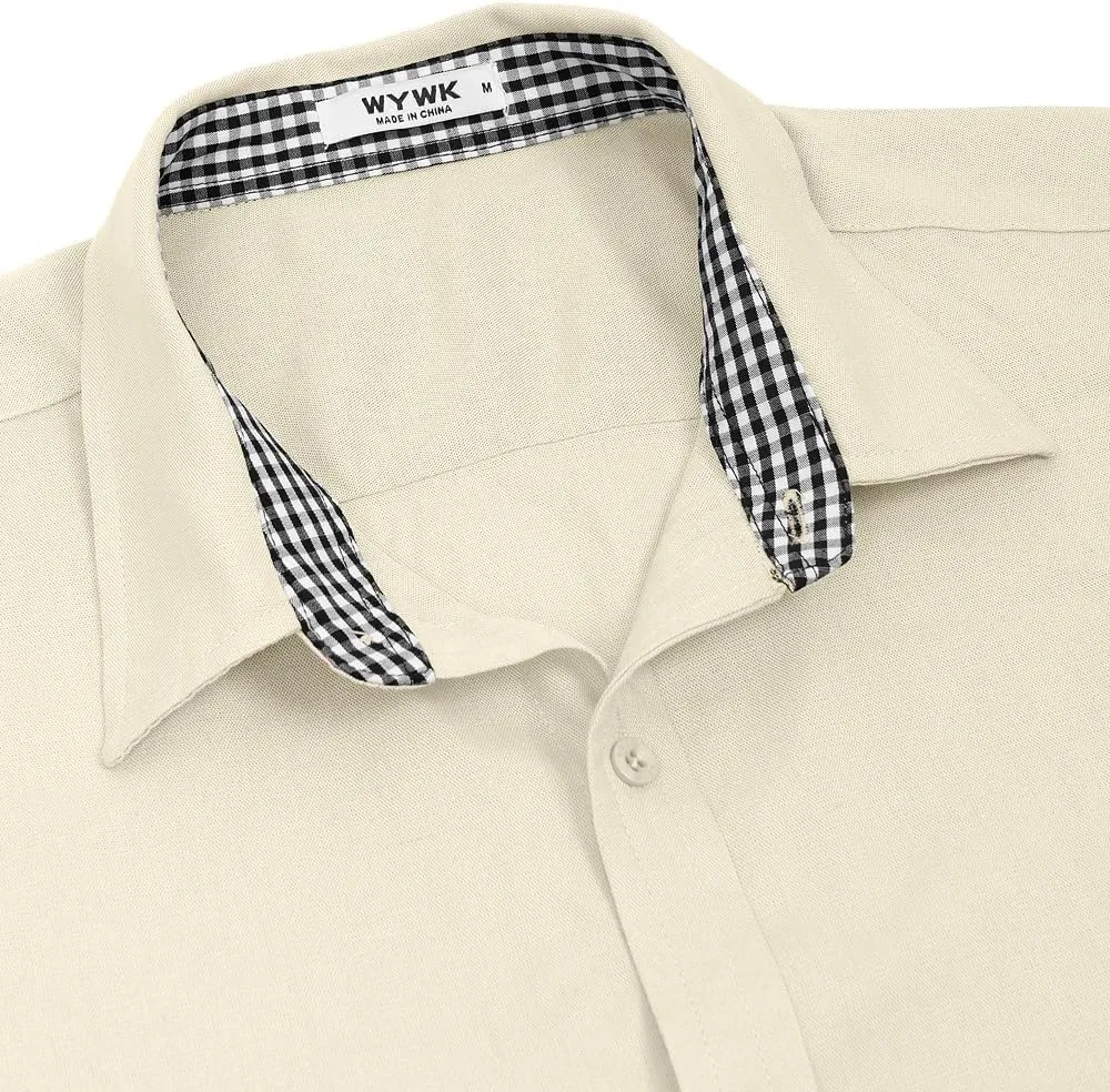 Men's Linen Shirt Short Sleeve Casual Button Down Shirt for Men Summer Holiday Beach Shirt
