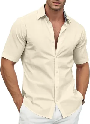 Men's Linen Shirt Short Sleeve Casual Button Down Shirt for Men Summer Holiday Beach Shirt