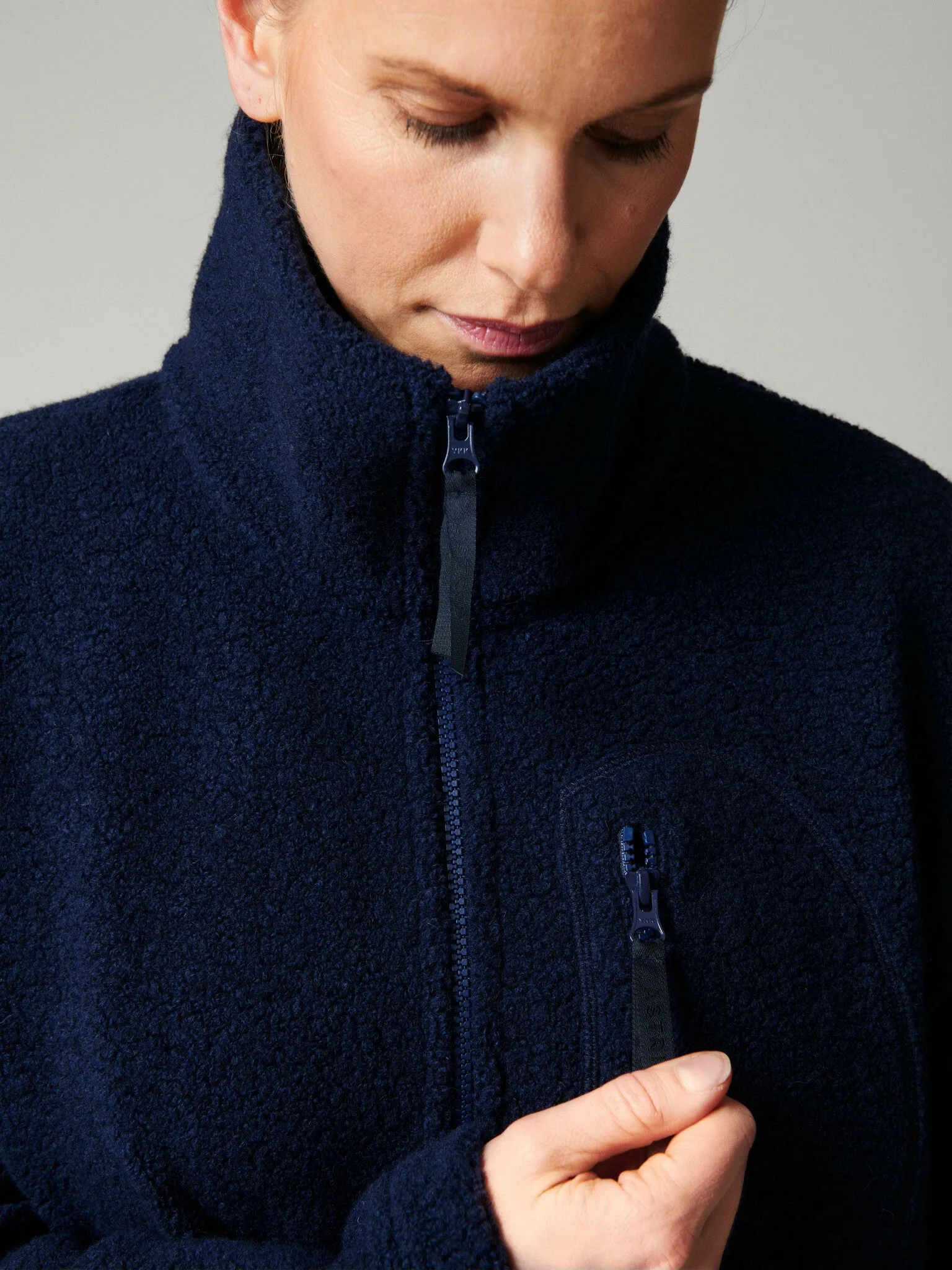 Minna Minimalist Wool Fleece Jacket Navy