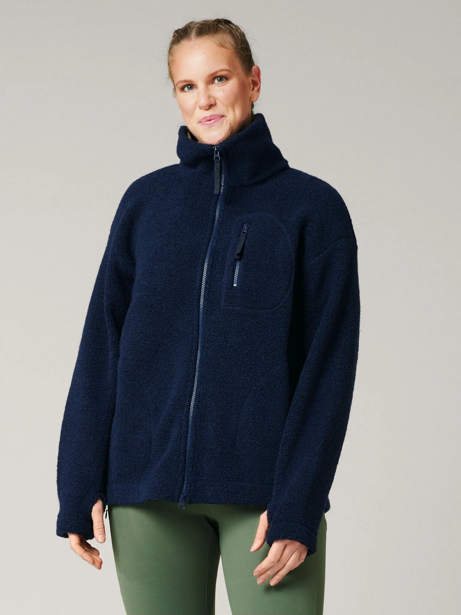 Minna Minimalist Wool Fleece Jacket Navy