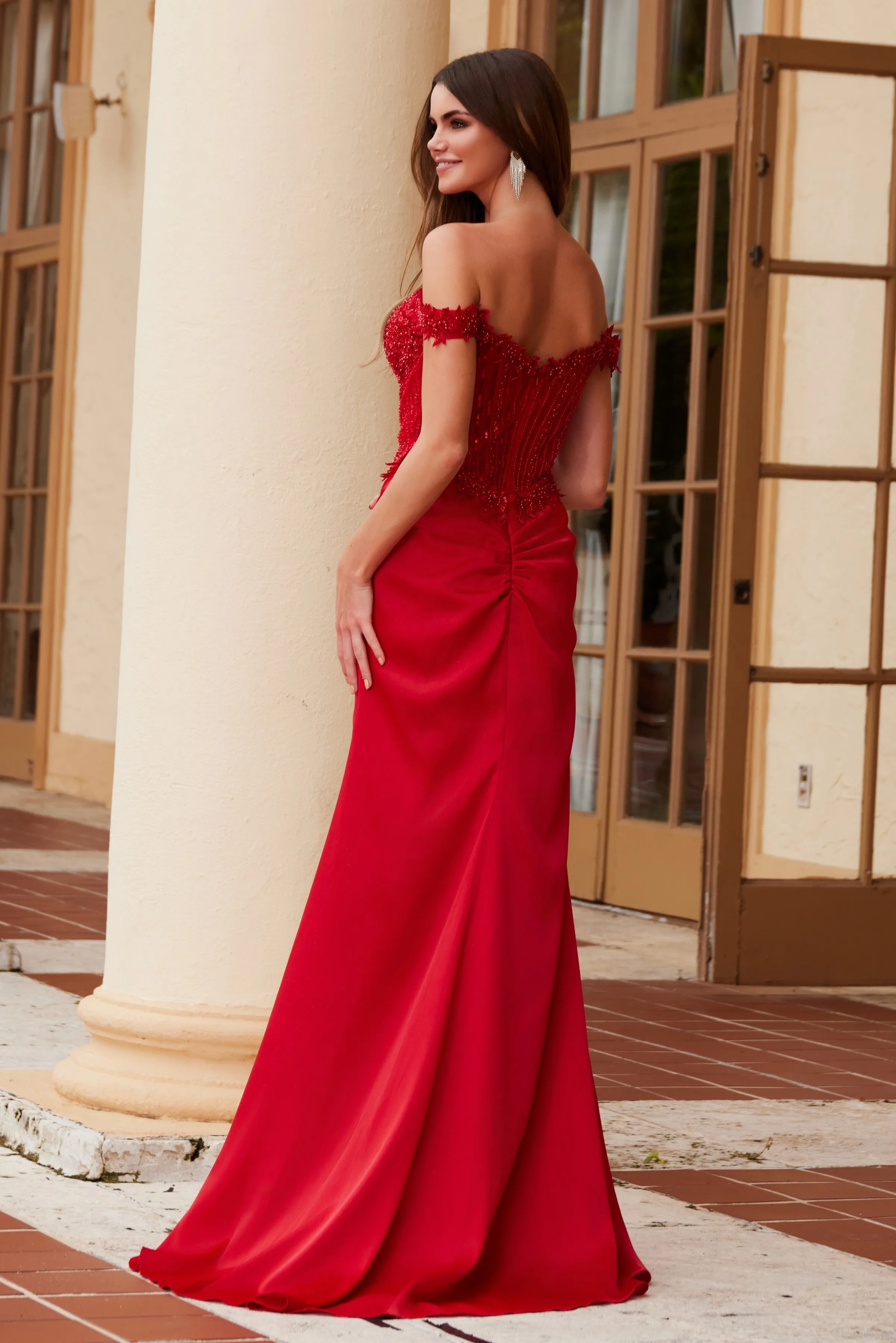 NOX ANABEL F1572 Satin Sweetheart Sequin Applique Boned Dress