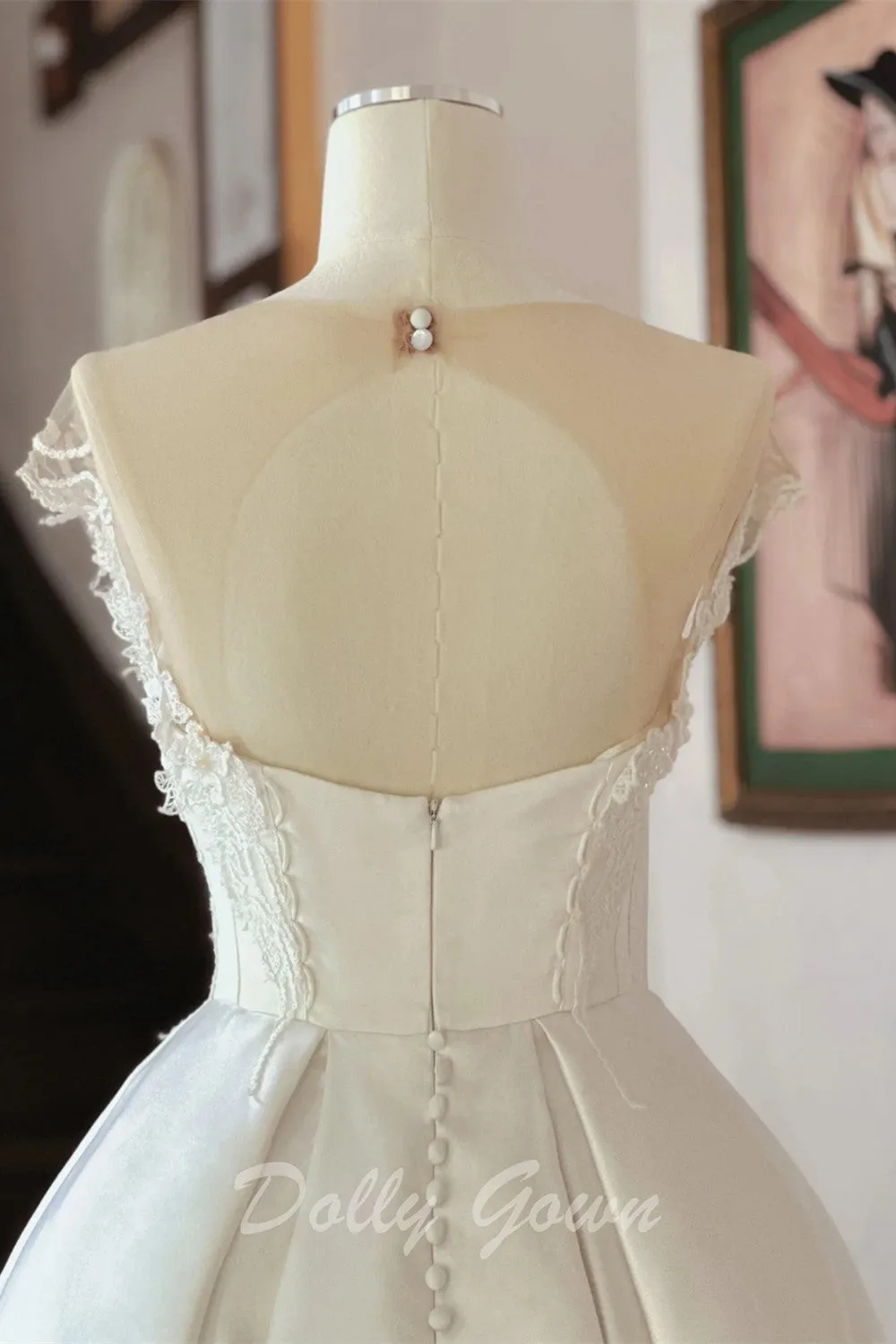 Open Back Illusion Neck Satin Bridal Wedding Dress