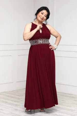 R&M Richards Women's Petite Sleeveless Beaded Designer Evening Gown