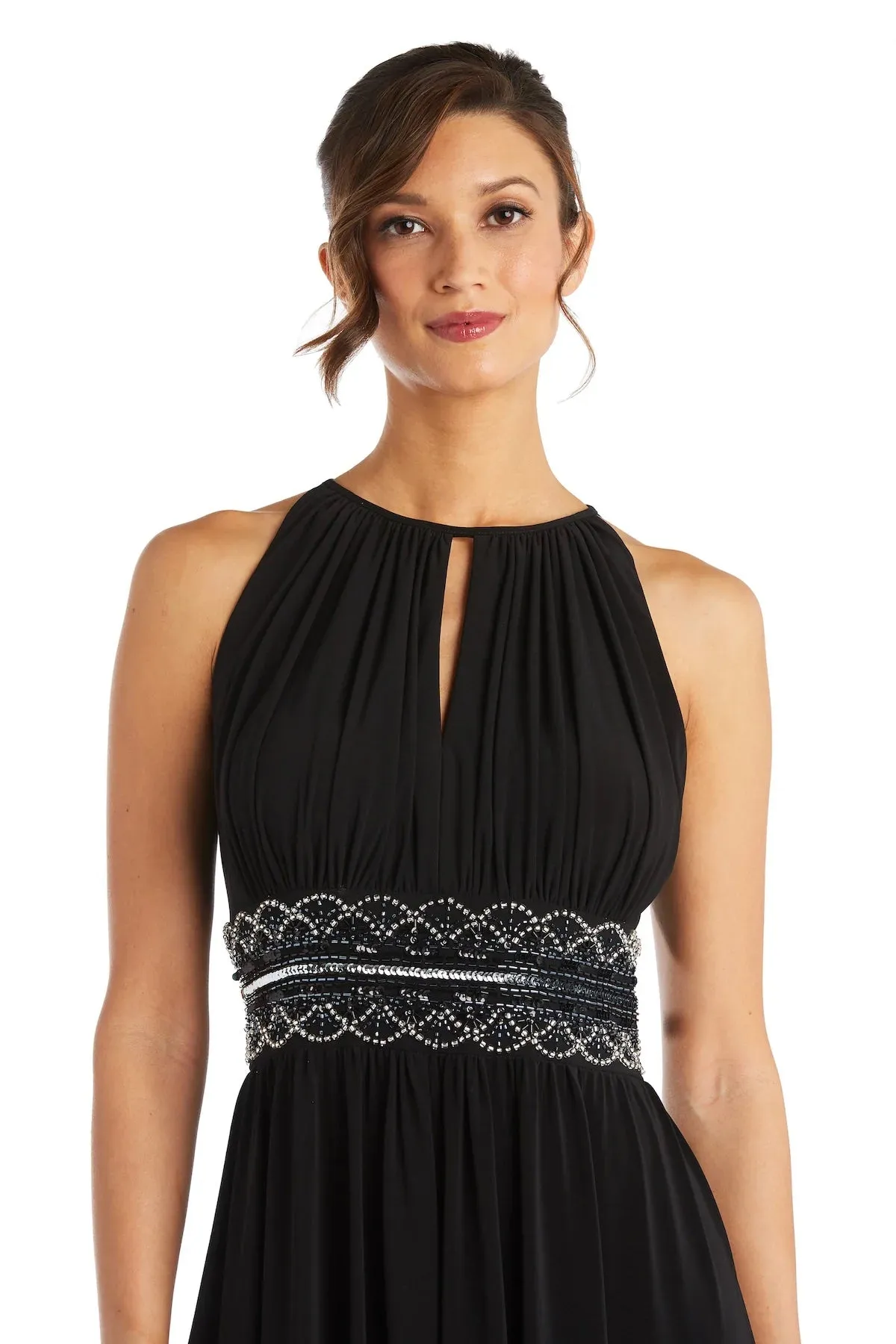 R&M Richards Women's Petite Sleeveless Beaded Designer Evening Gown