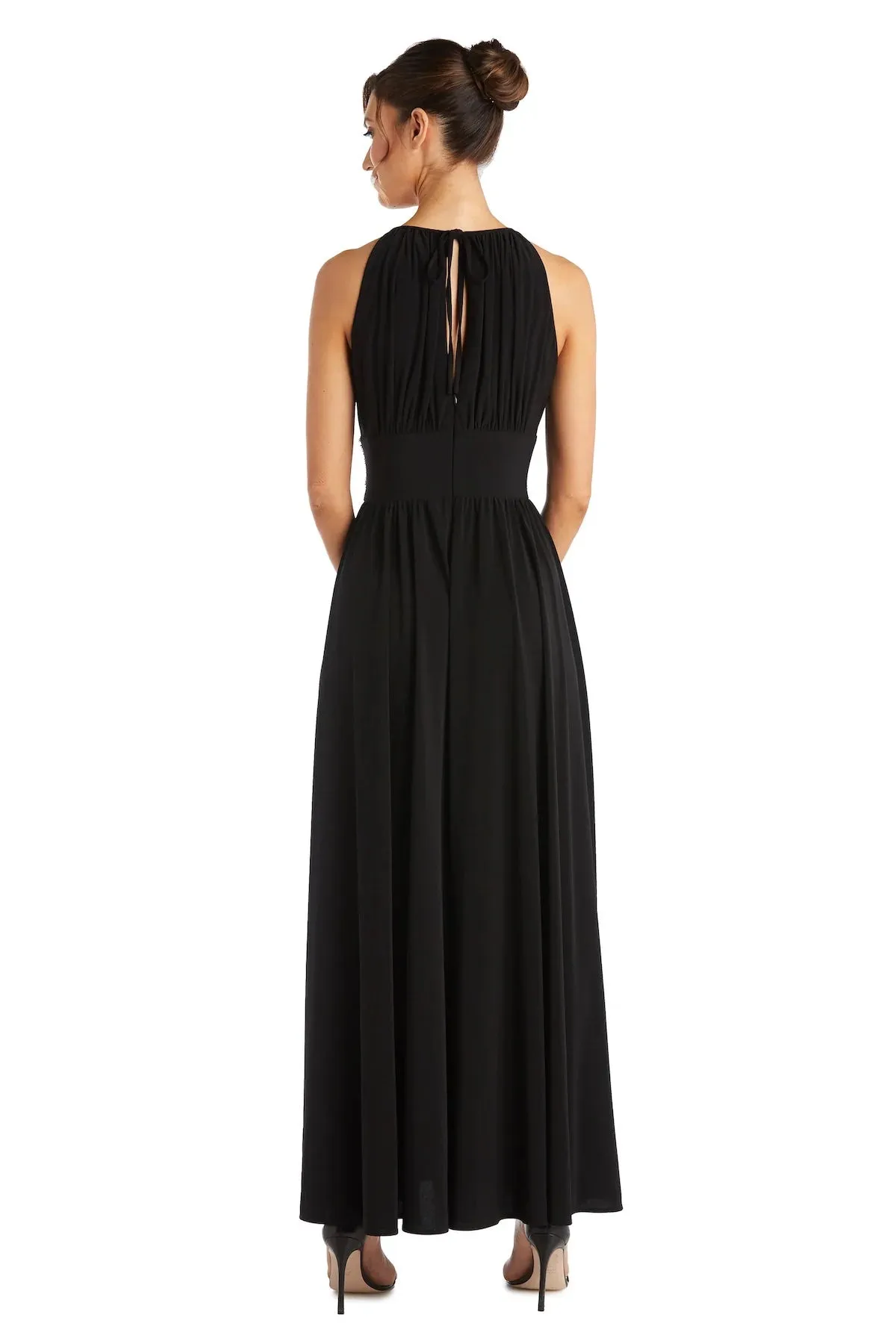 R&M Richards Women's Petite Sleeveless Beaded Designer Evening Gown