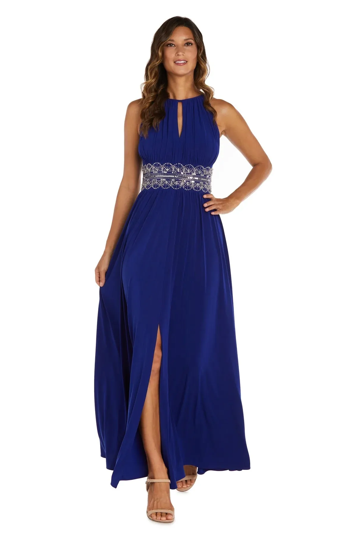 R&M Richards Women's Petite Sleeveless Beaded Designer Evening Gown