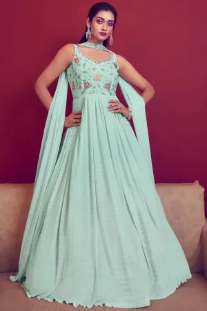Sky Blue Color Sleeveless Gown For Raksha Bandhan
