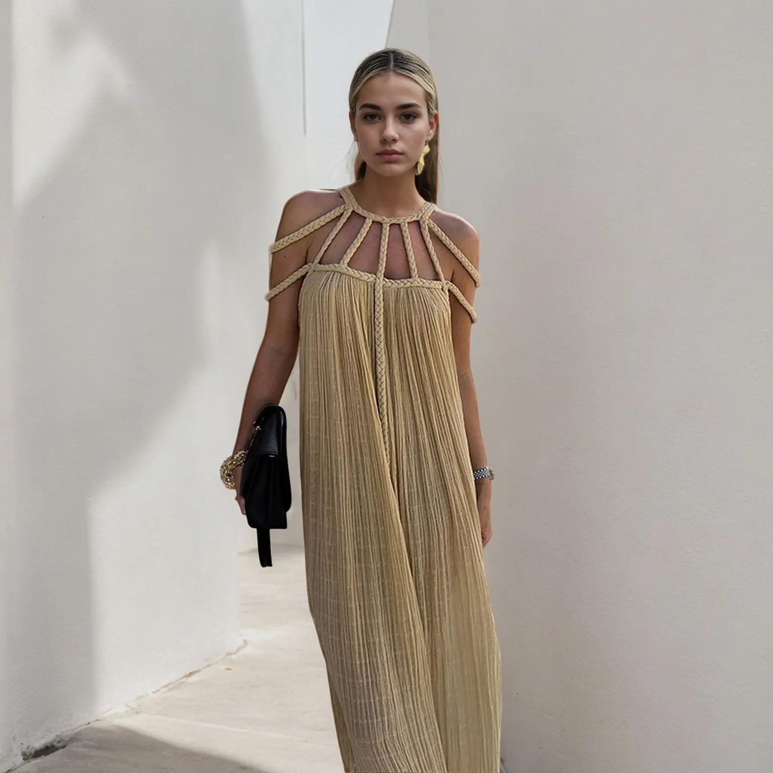 Spring Breeze: Rope Strapless Halter Loose Beach Dress