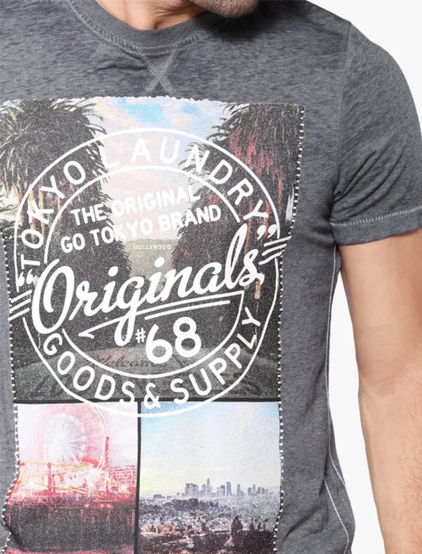 Spring Hills Motif Burnout Jersey T-Shirt In Slate - Tokyo Laundry