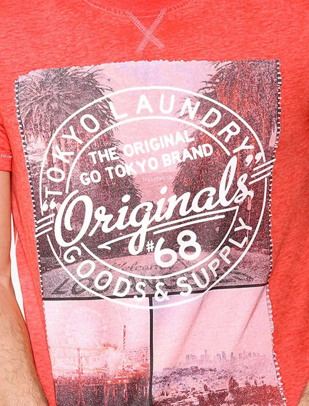 Spring Hills Motif Burnout Jersey T-Shirt In Tokyo Red - Tokyo Laundry