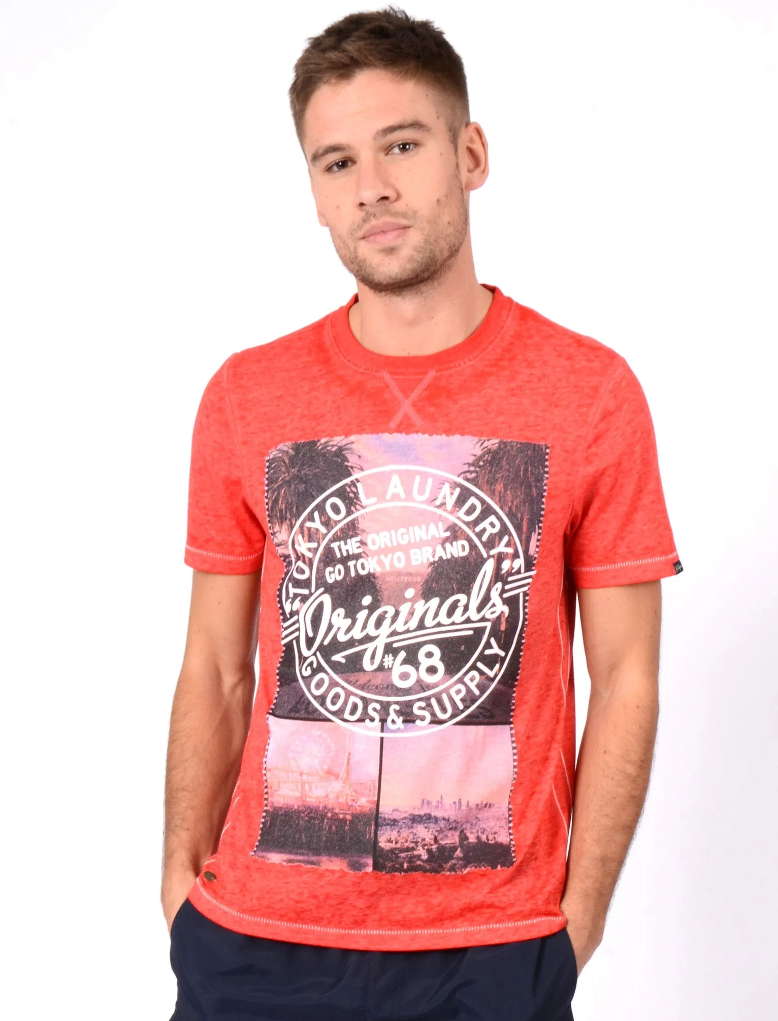 Spring Hills Motif Burnout Jersey T-Shirt In Tokyo Red - Tokyo Laundry