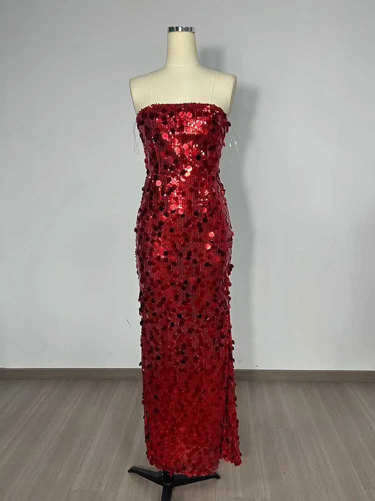 Trend4us Glamorous Strapless Red Sequin Mermaid Gown