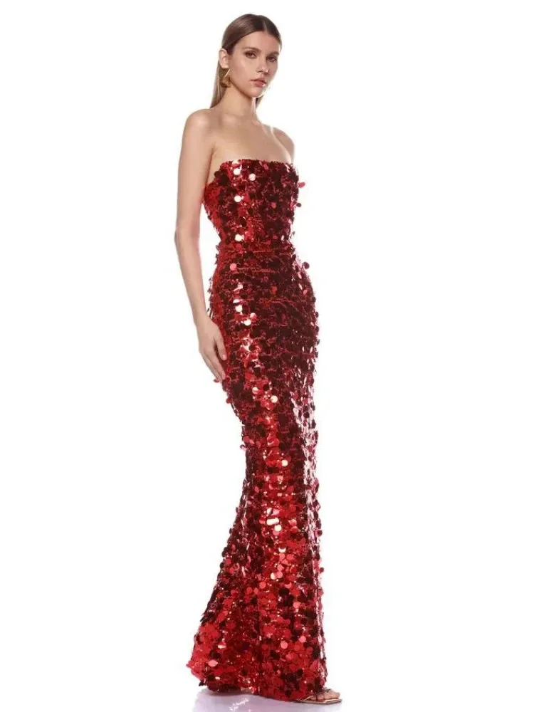 Trend4us Glamorous Strapless Red Sequin Mermaid Gown