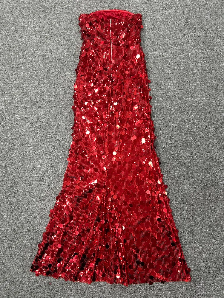 Trend4us Glamorous Strapless Red Sequin Mermaid Gown
