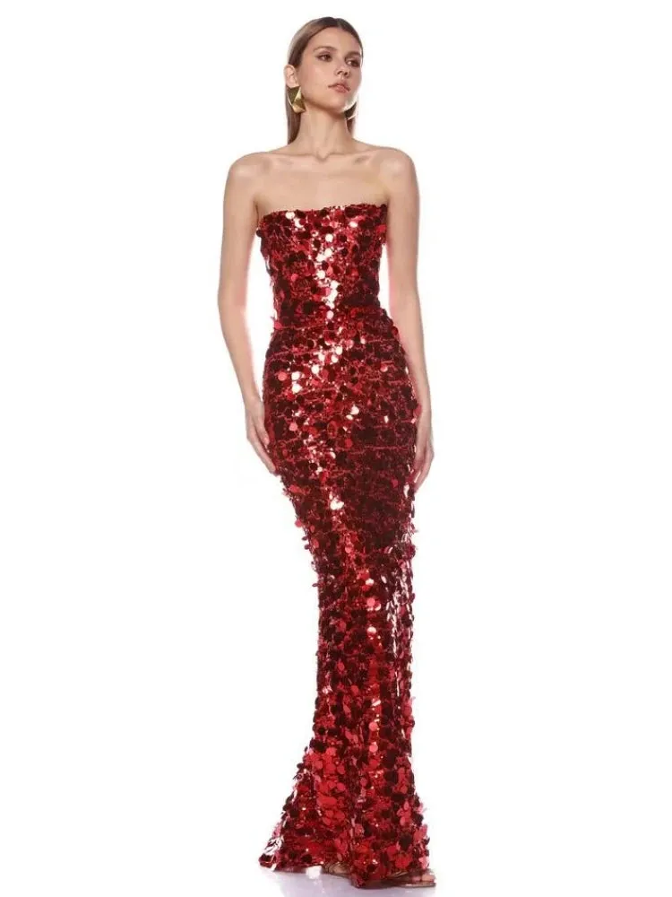 Trend4us Glamorous Strapless Red Sequin Mermaid Gown