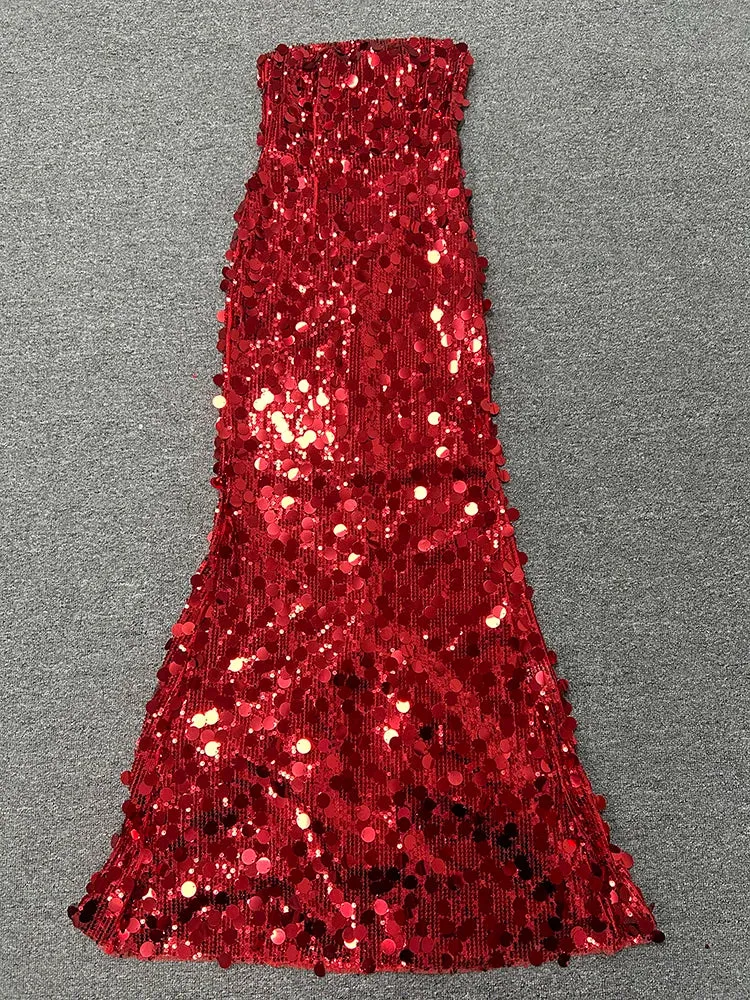 Trend4us Glamorous Strapless Red Sequin Mermaid Gown