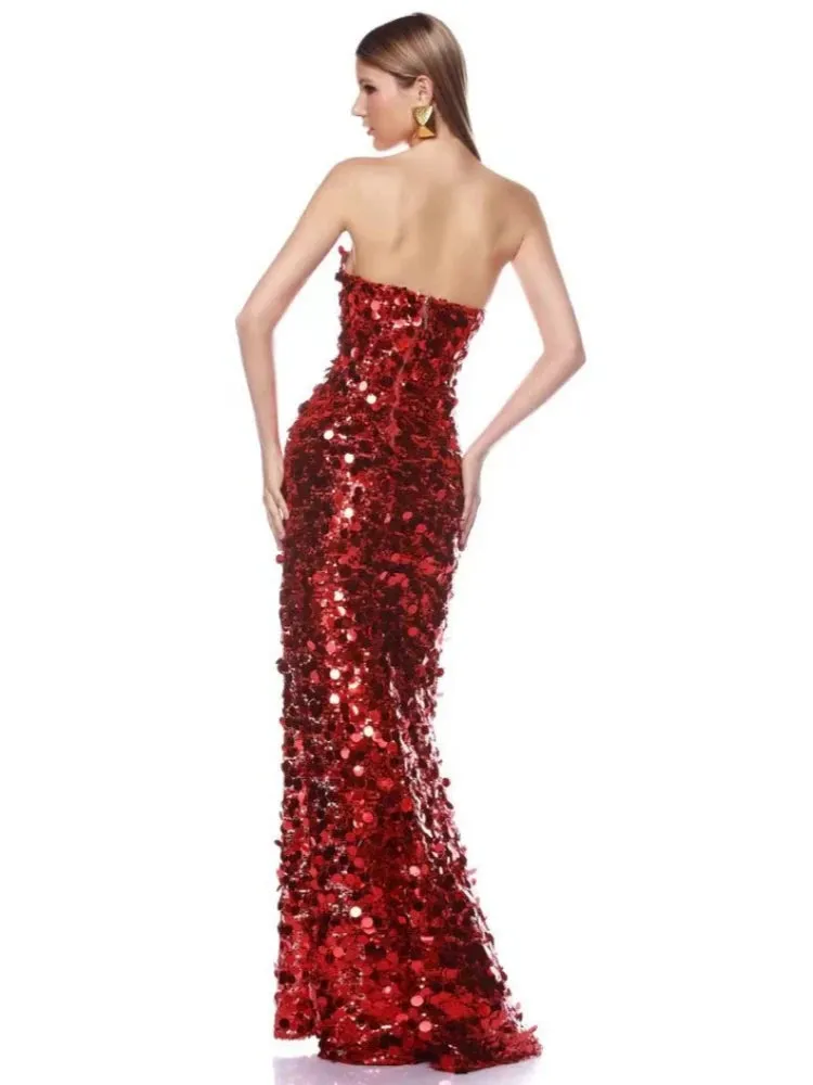 Trend4us Glamorous Strapless Red Sequin Mermaid Gown
