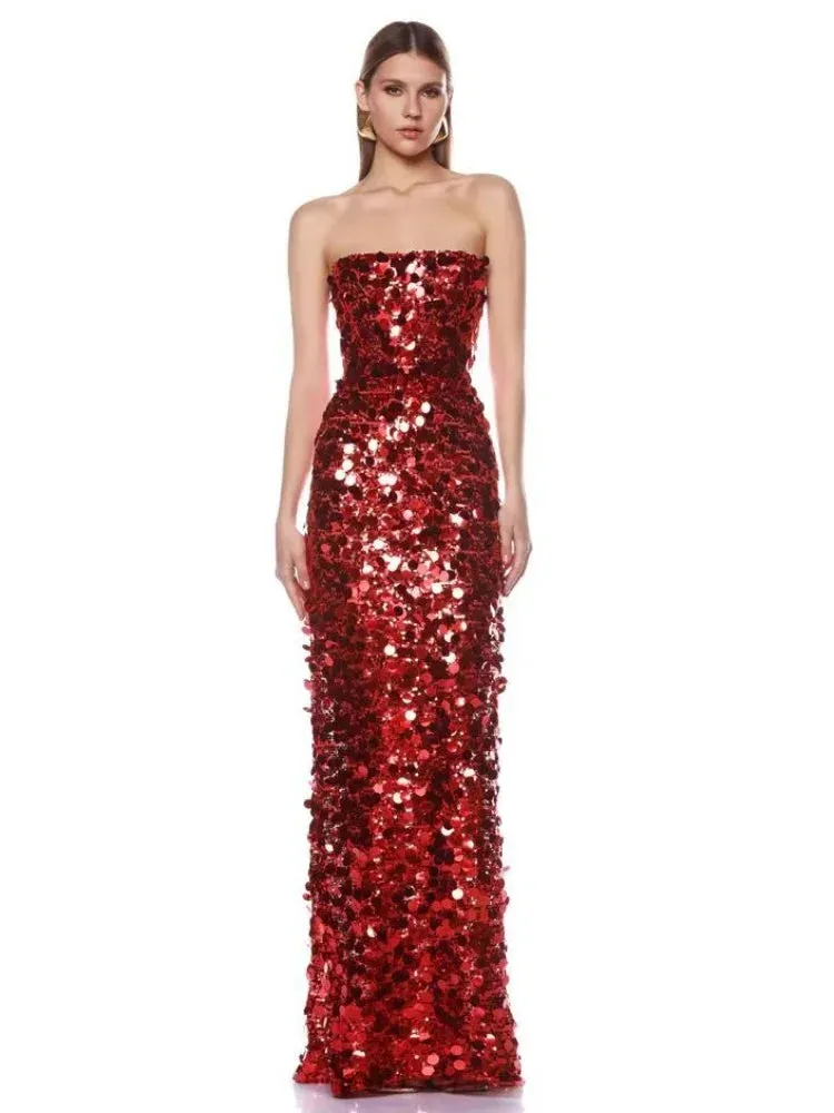 Trend4us Glamorous Strapless Red Sequin Mermaid Gown