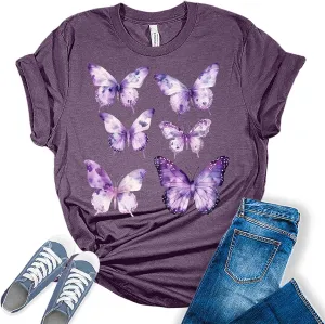 Womens Floral Shirts Wildflower Casual Graphic Tees Vintage Short Sleeve Girls T Shirts Fall Plus Size Tops